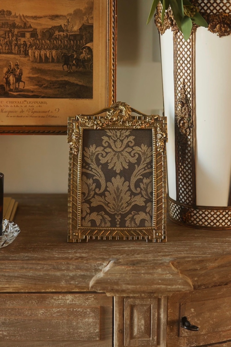 Louis XVI Gilt Metal Laurel Wreath Silk Interior Frame