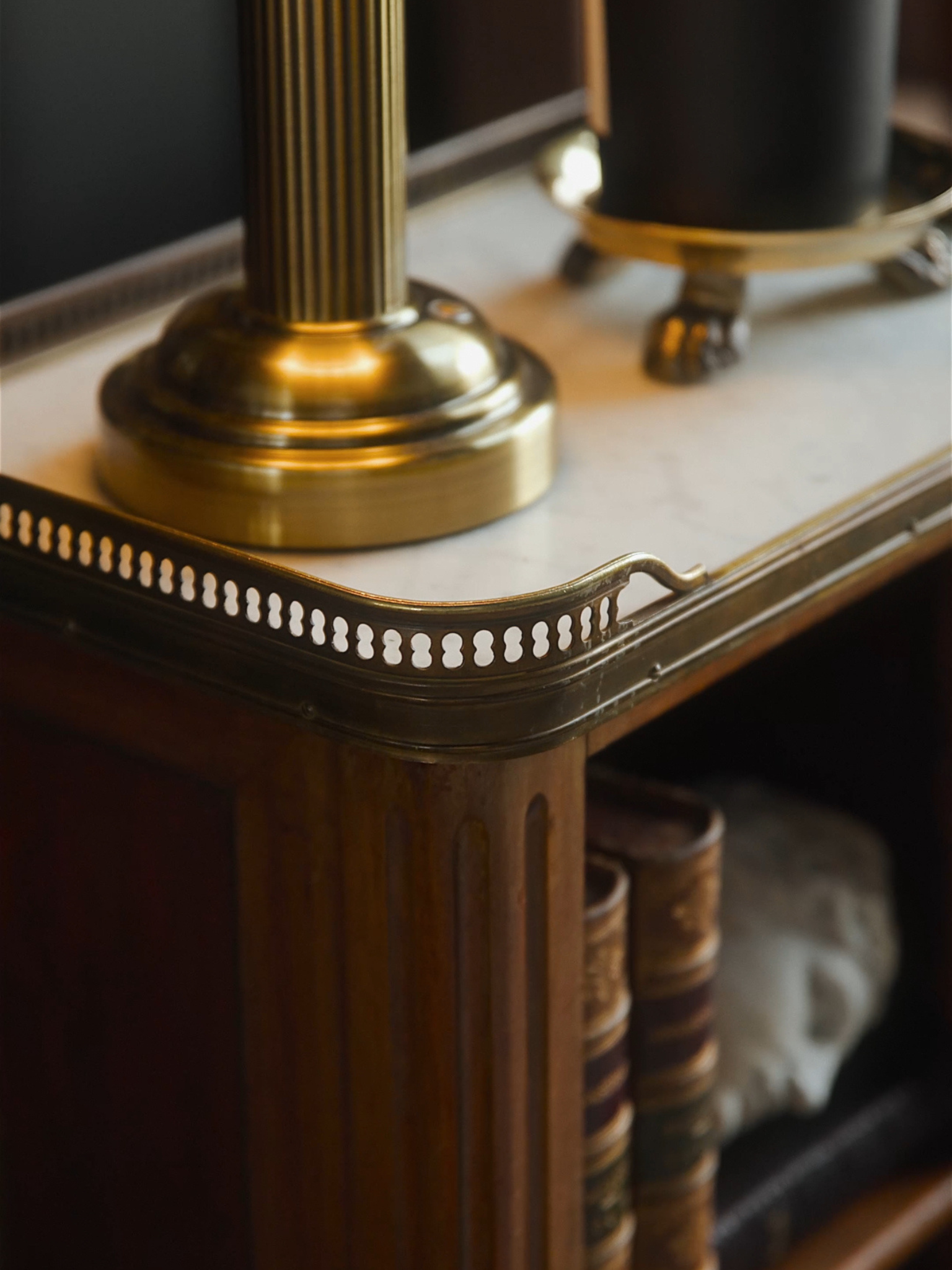 French Marble Top Petite Mahogany Bookcase Table