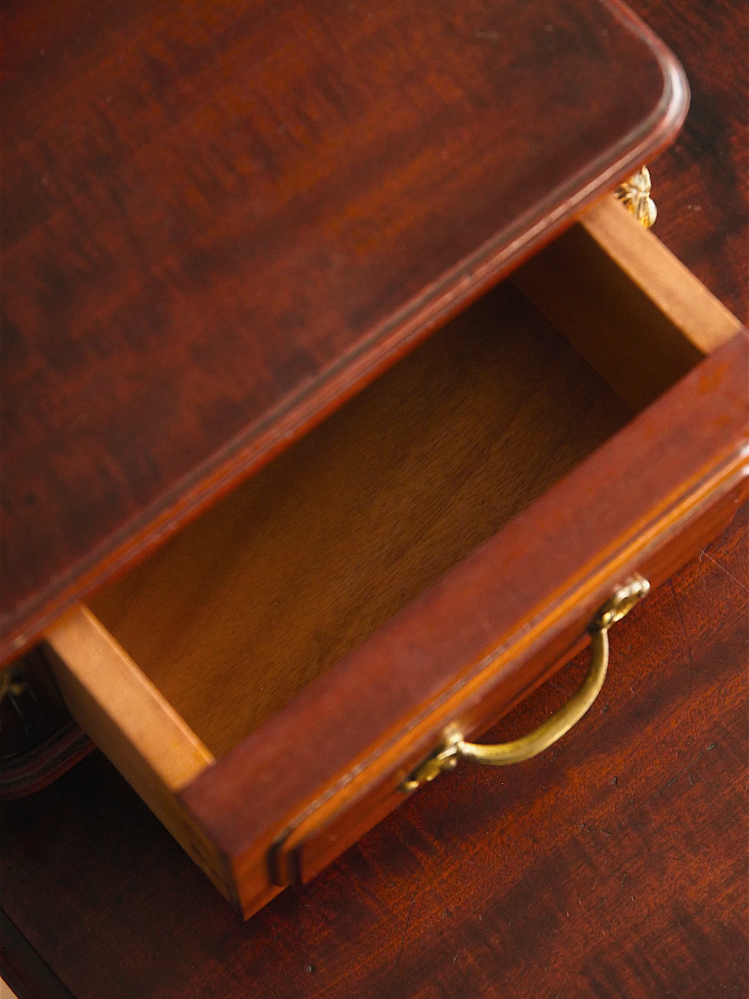 French Trifold Mirrored Vanity With Bronze Accents & Upholstered Chair