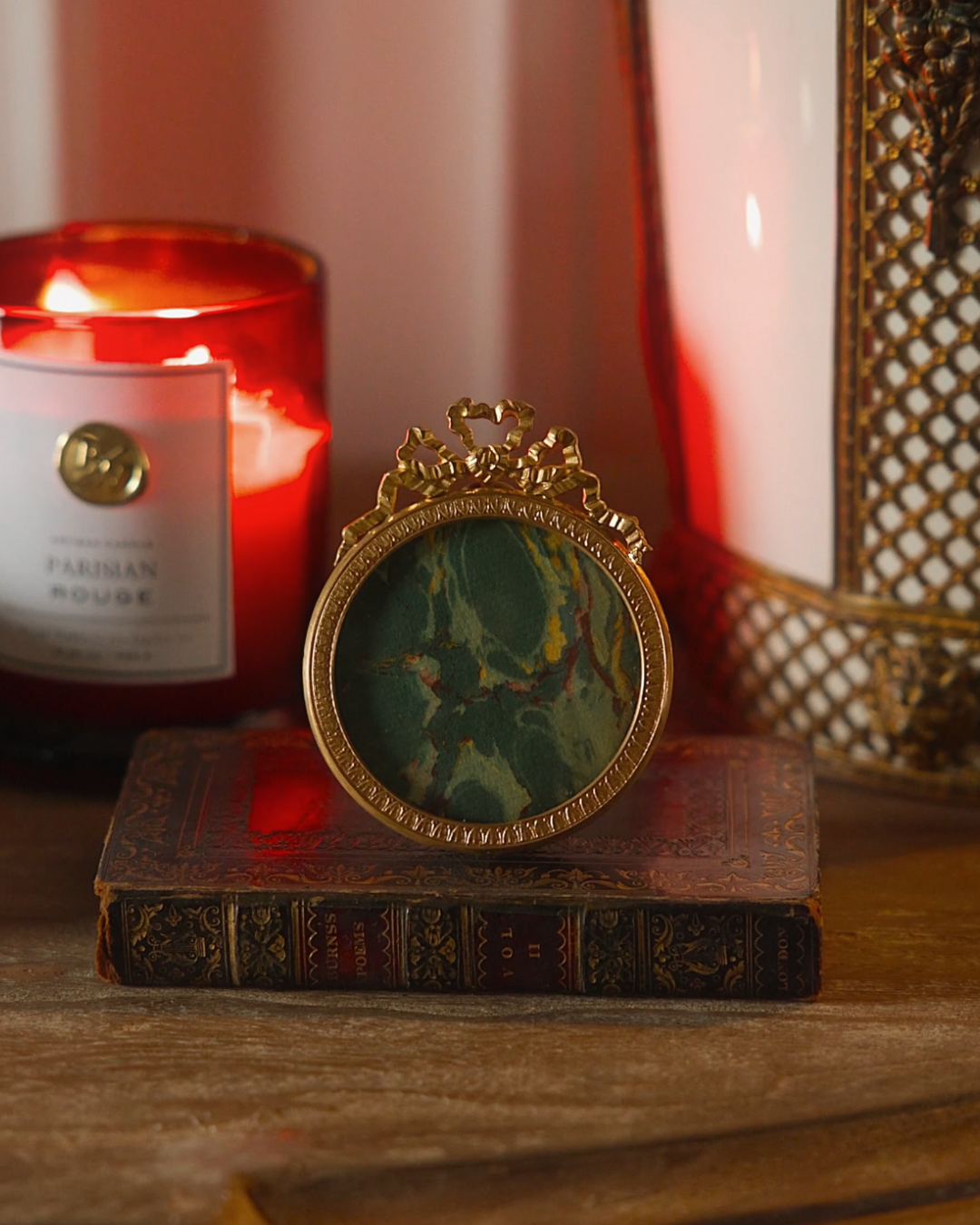 Late 19th Century French Gilt Brass Frame with Moiré Silk Backing