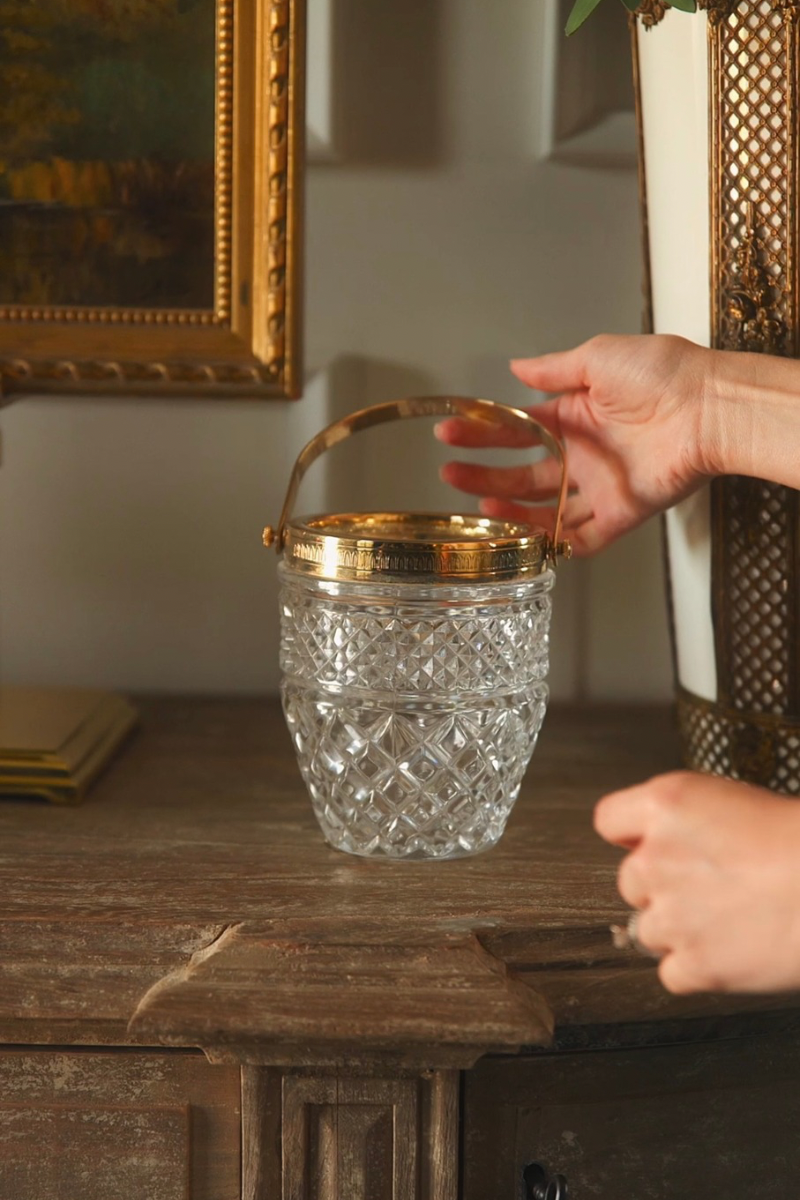 French Cut Crystal & Brass Ice Bucket