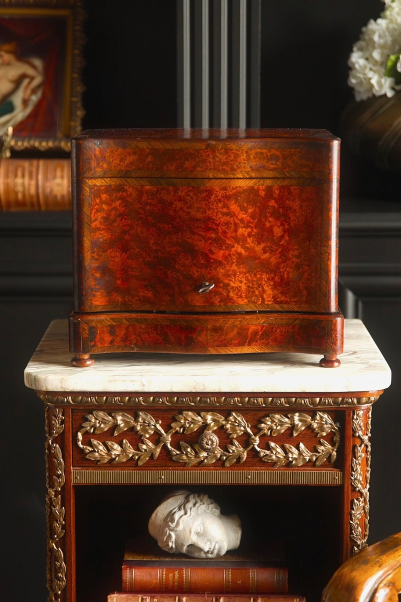 19th Century French Burl Wood Tantalus Decanter Box