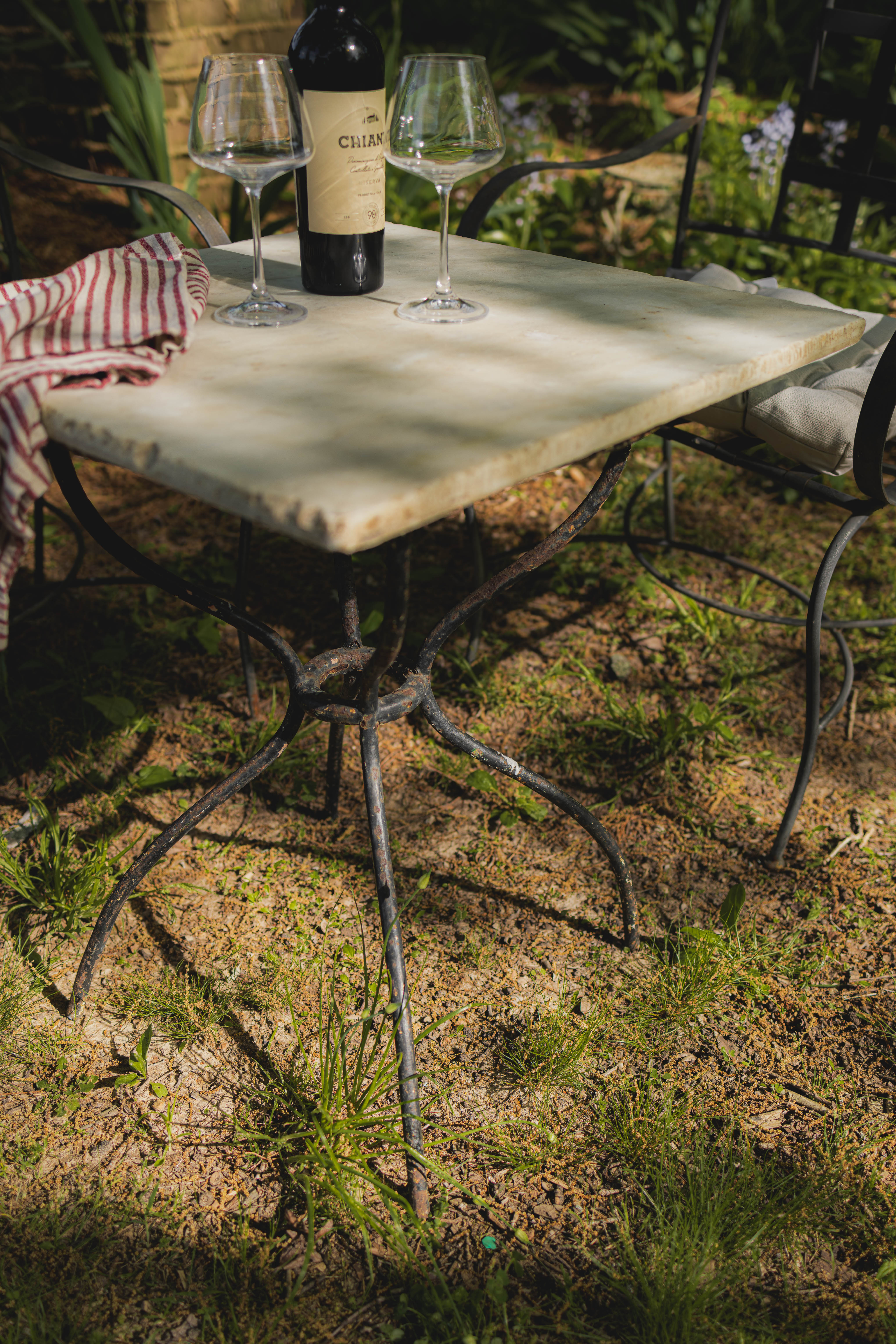Antique French Iron Bistro Table with Marble Top
