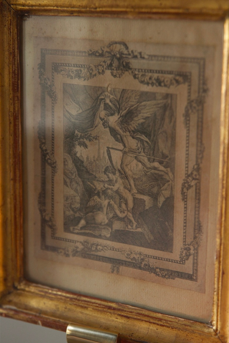 18th Century European Mythological Engraving Depicting a Winged Figure in Classical Allegory - Period Gilt Frame