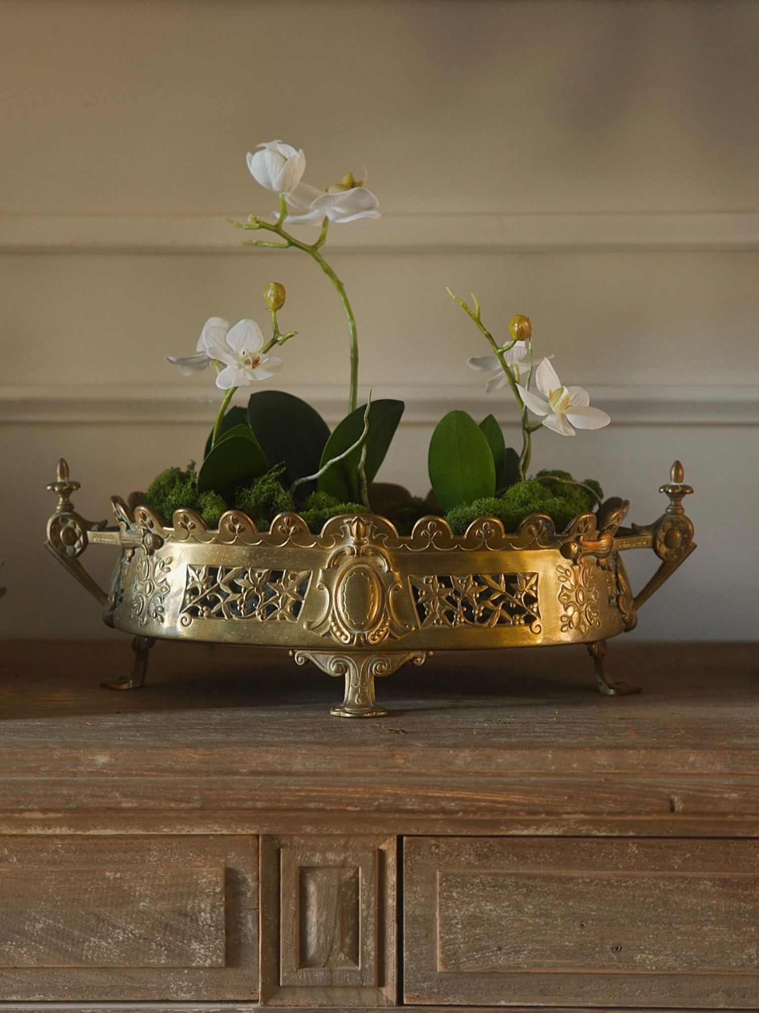 Antique French Gilt Bronze Jardinière With Pierced Gallery and Handles