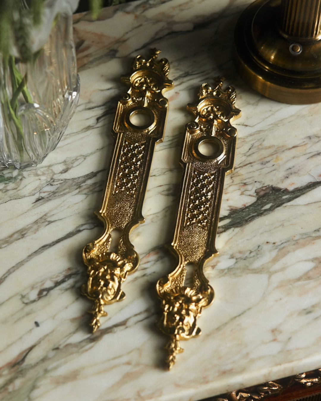 Pair of Gilt Bronze Escutcheon Plates with Green Man Mythological Motifs — Late 19th Century, France