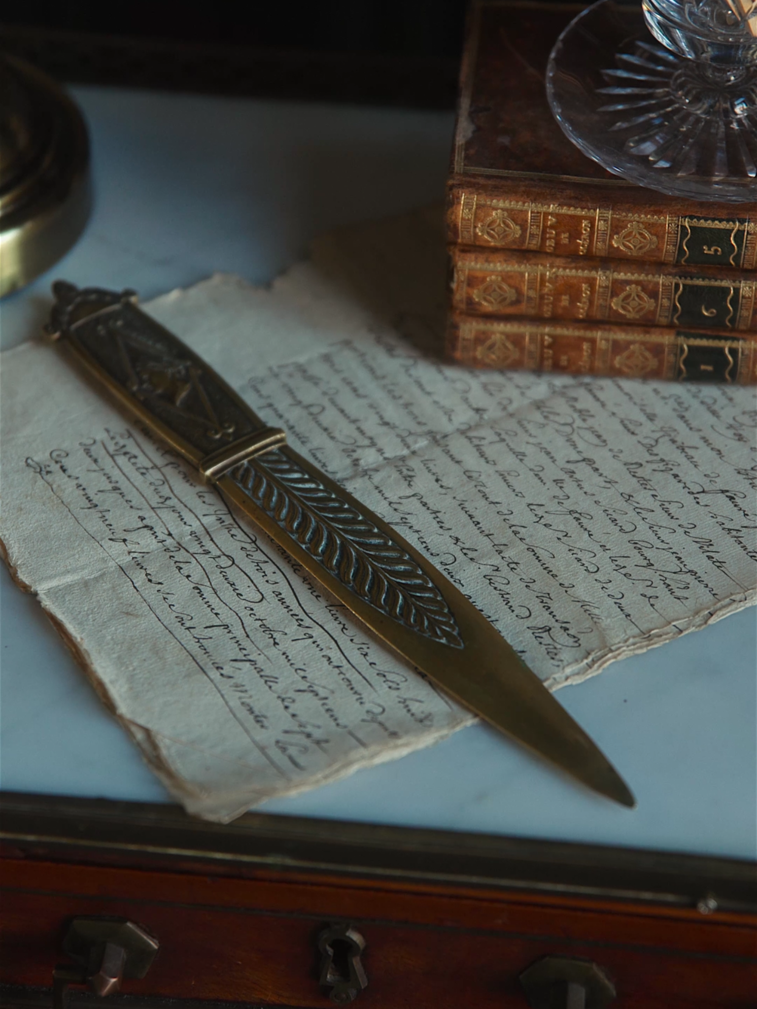 French Bronze Letter Opener With Laurel Motif
