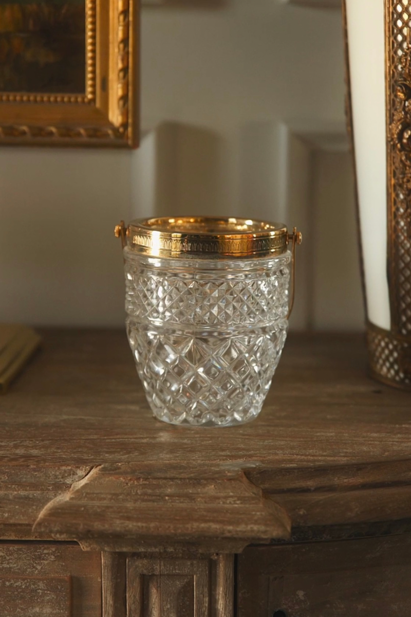 French Cut Crystal & Brass Ice Bucket