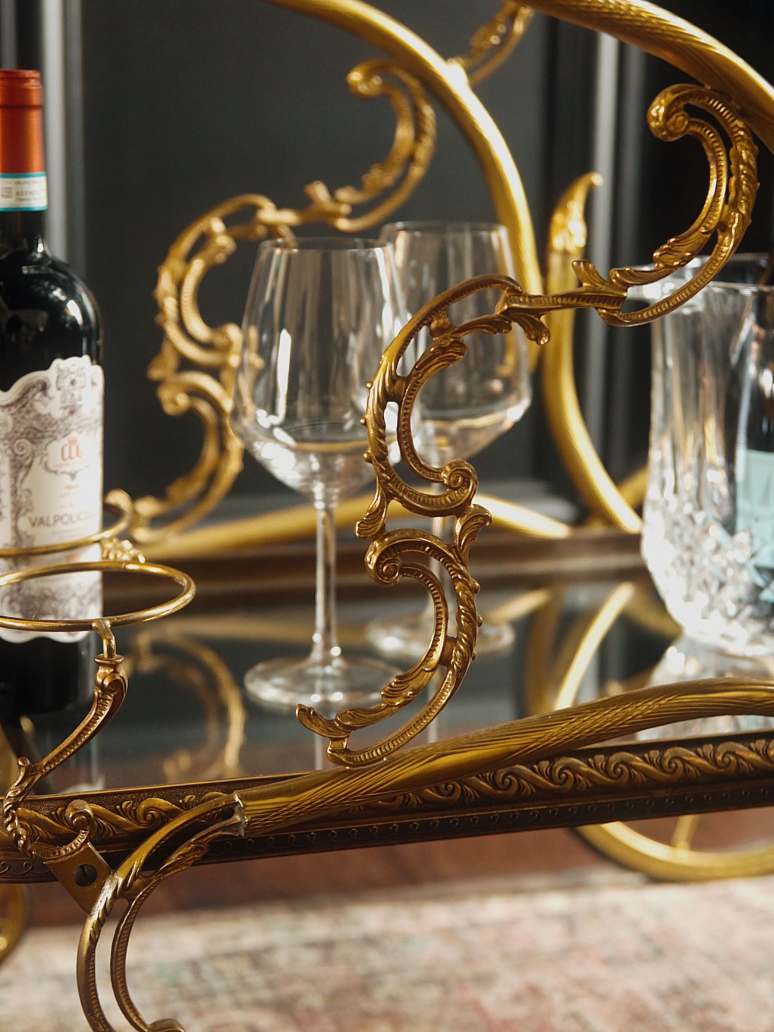 French Gilded Bar Cart With Cut Glass Accents