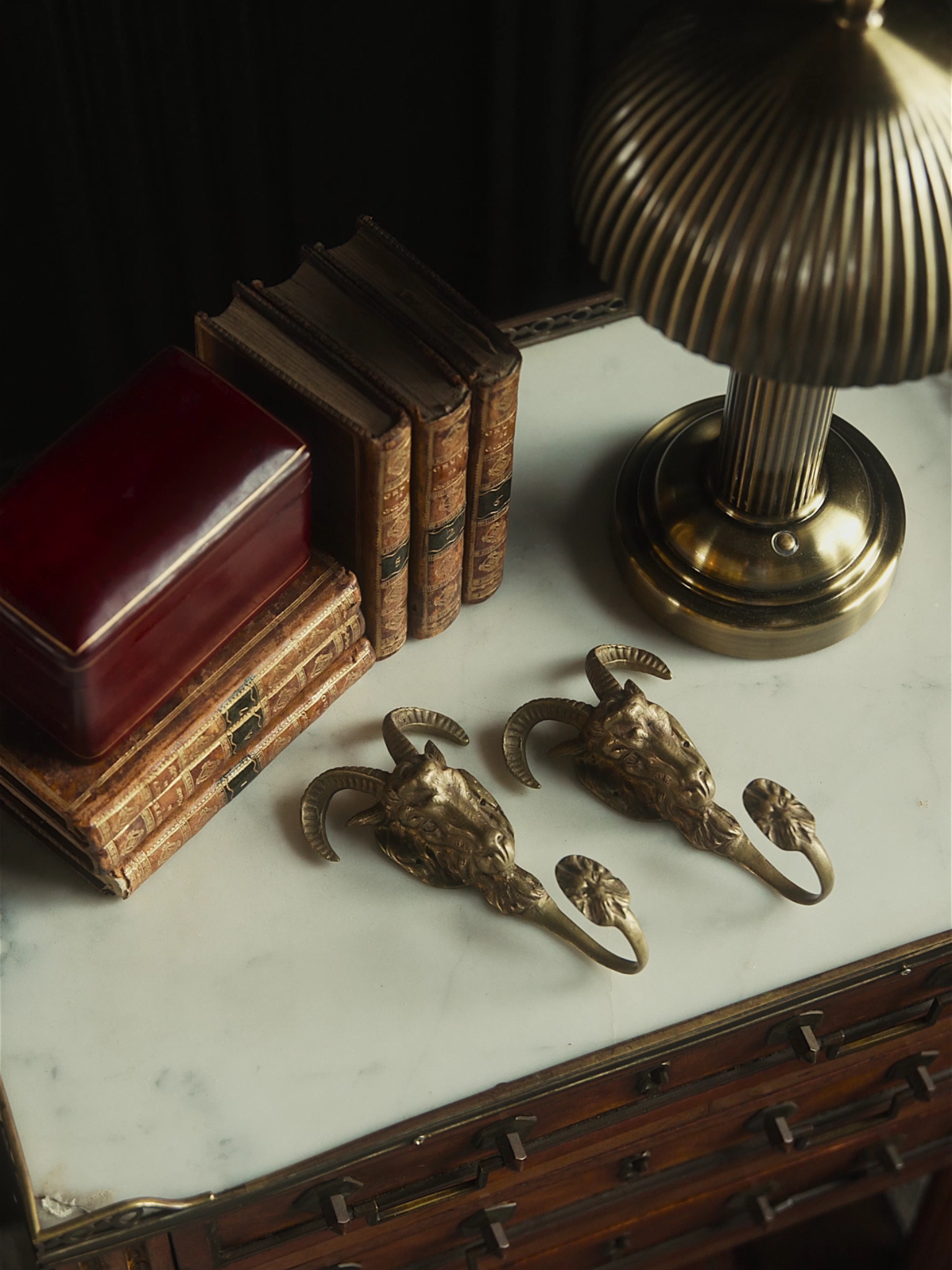 Pair of Antique Brass Ram’s Head Wall Hooks