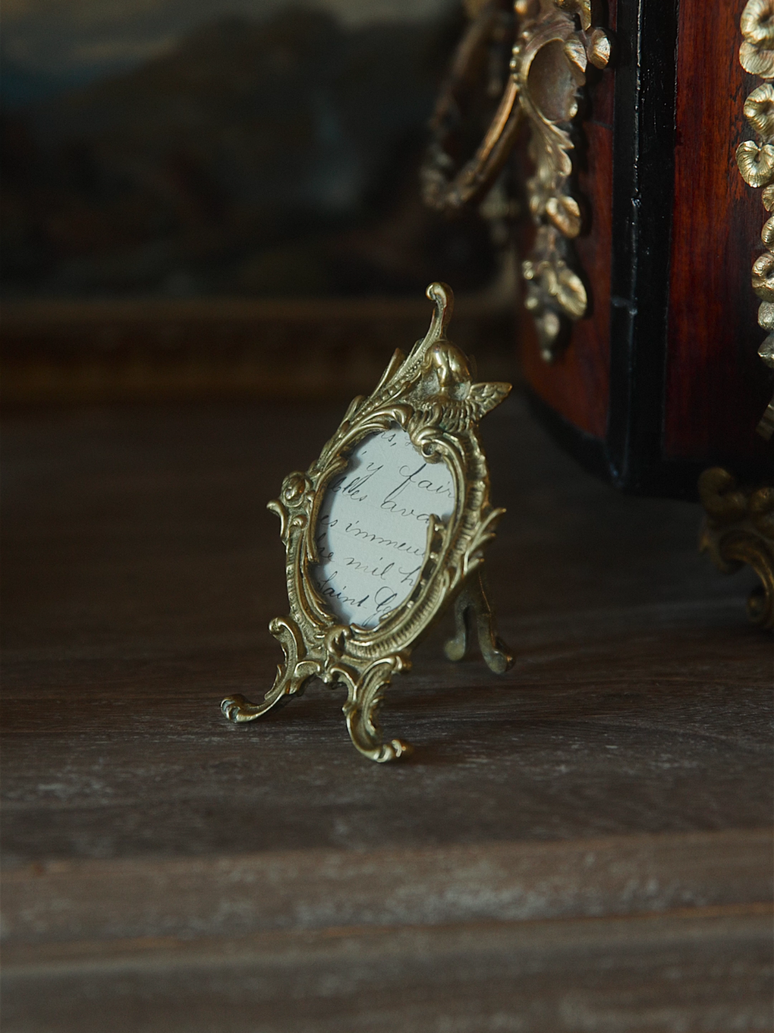 Petite French Rococo Gilt Brass Table Frame