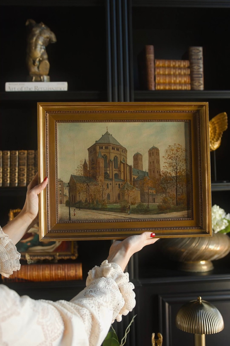 Early 20th-Century German Church View, Signed Wichmann