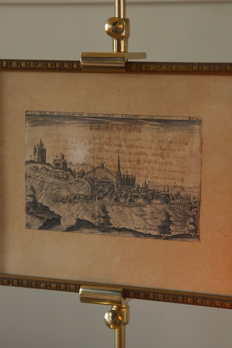 18th Century French Architectural Cityscape Engraving of “La Ville et Chasteau de Montfort,” After Early Topographical Works