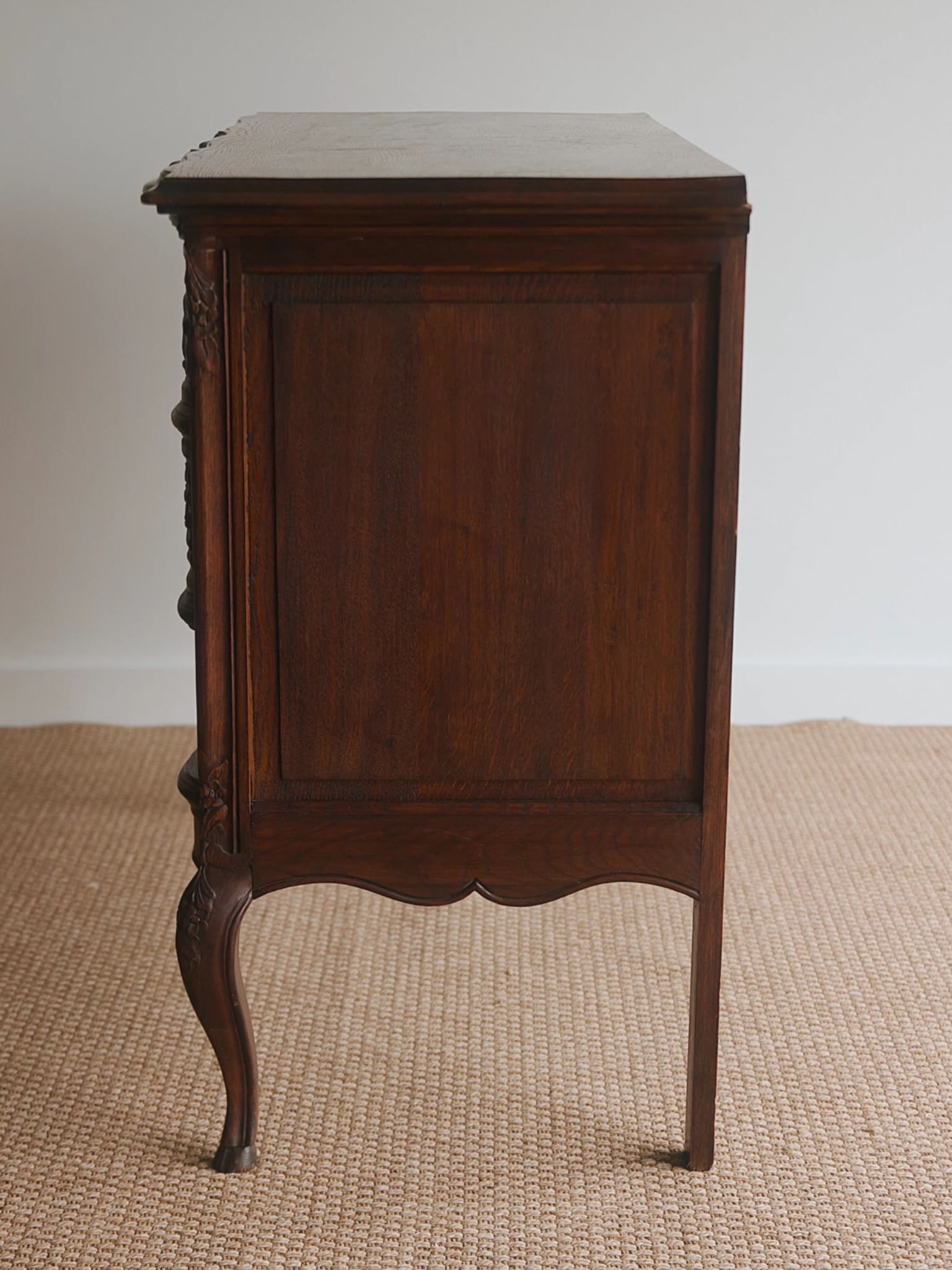 French Louis XV–Style Carved Oak Commode With Ormolu Mounts
