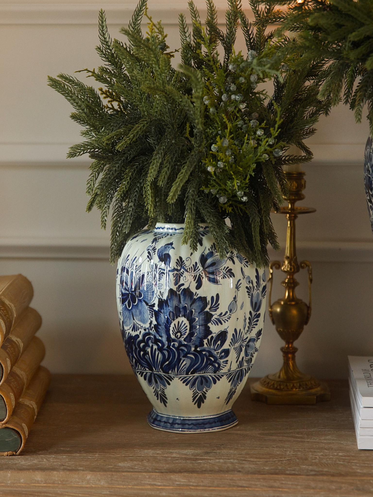 Round Dutch Delft Blue & White Vase