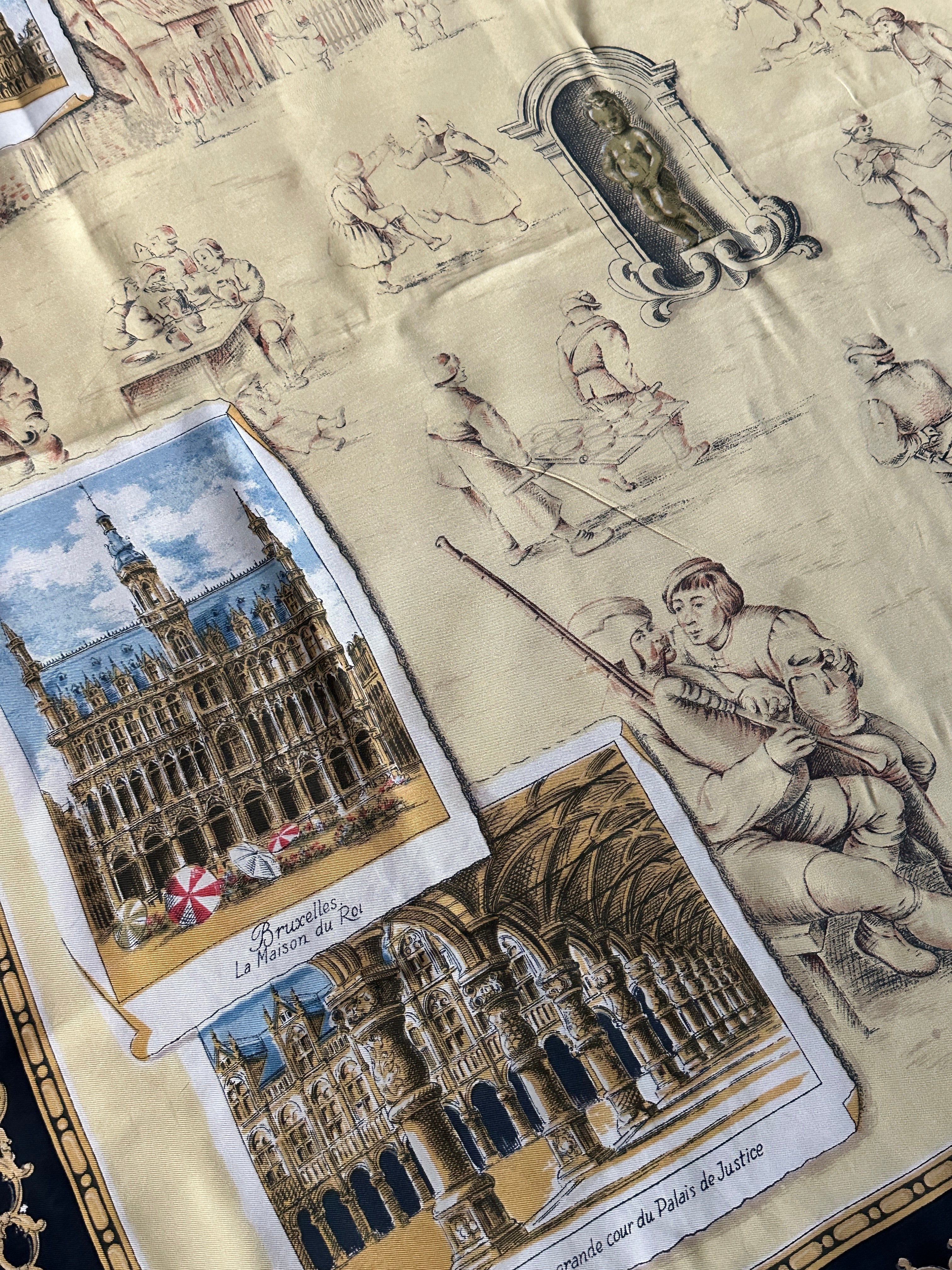 Vintage Belgian Landmark Silk Scarf - Architectural Heritage