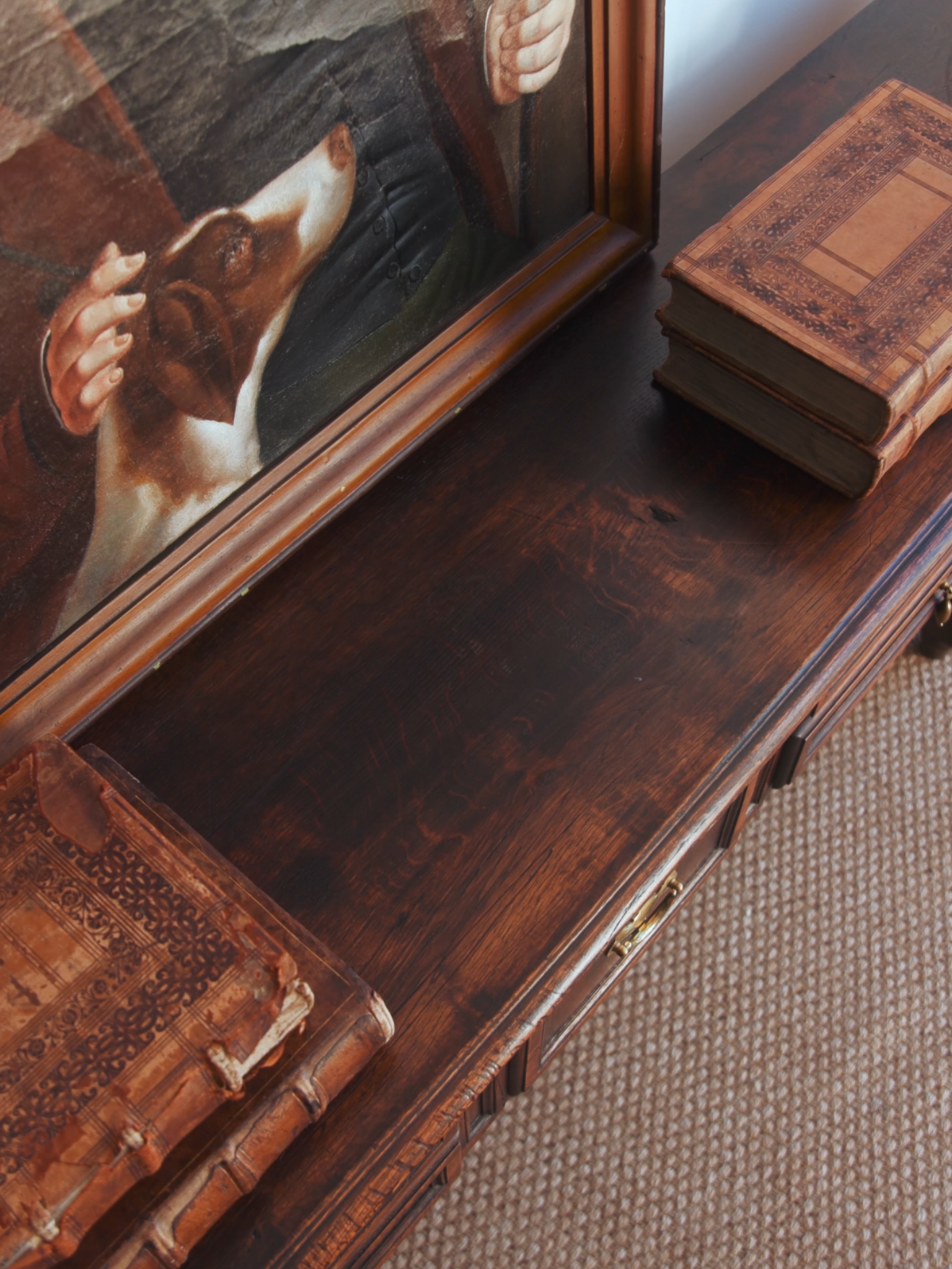 Early 20th-Century English Oak Console Table With Drawers