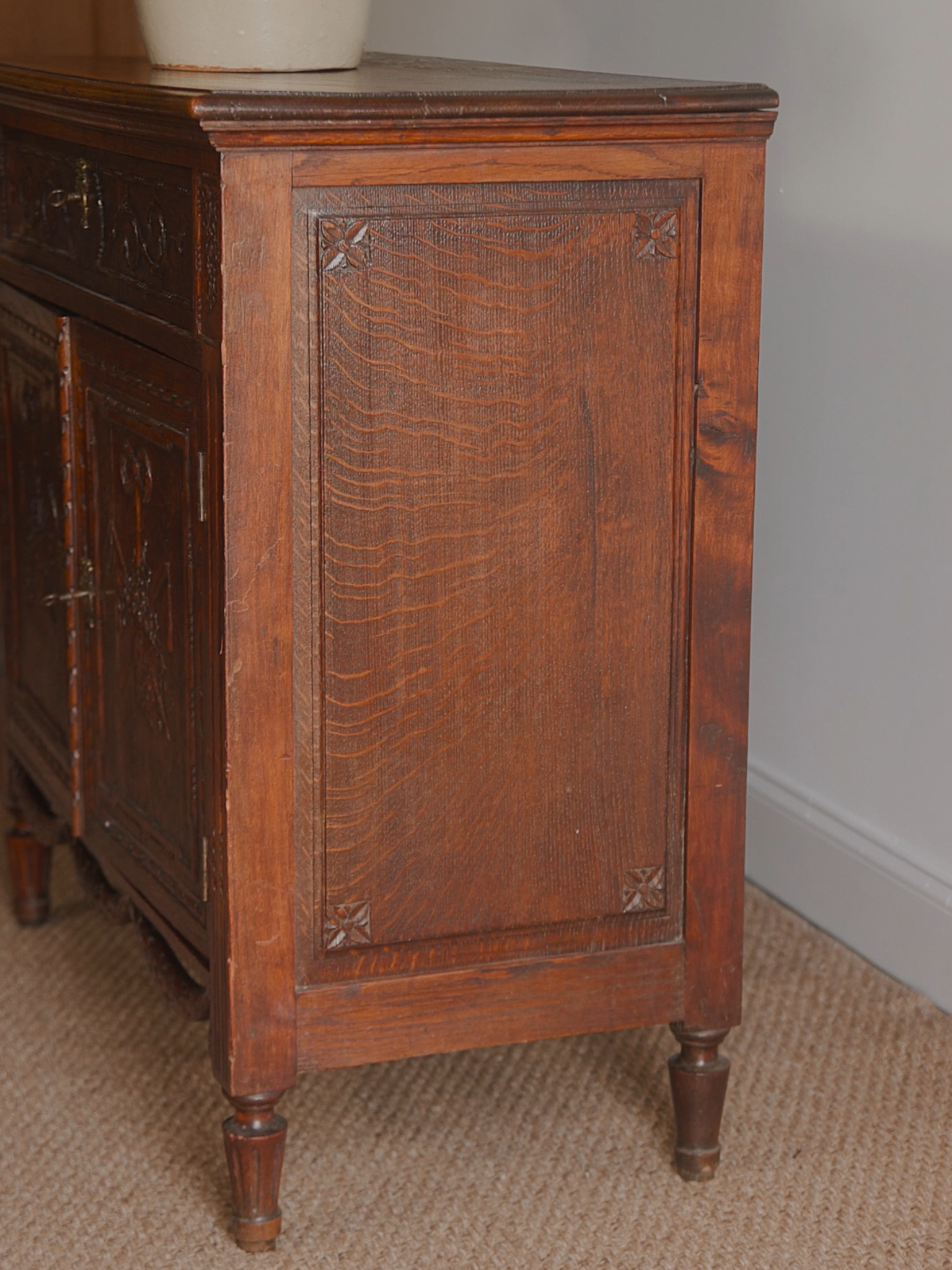 French Provincial Carved Swag Oak Sideboard
