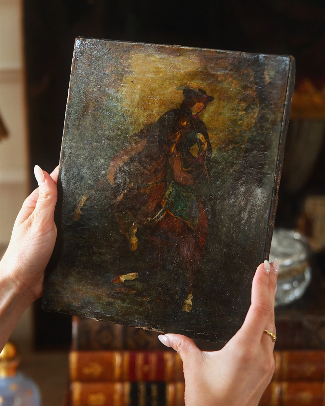 19th Century Romantic Equestrian Oil Painting