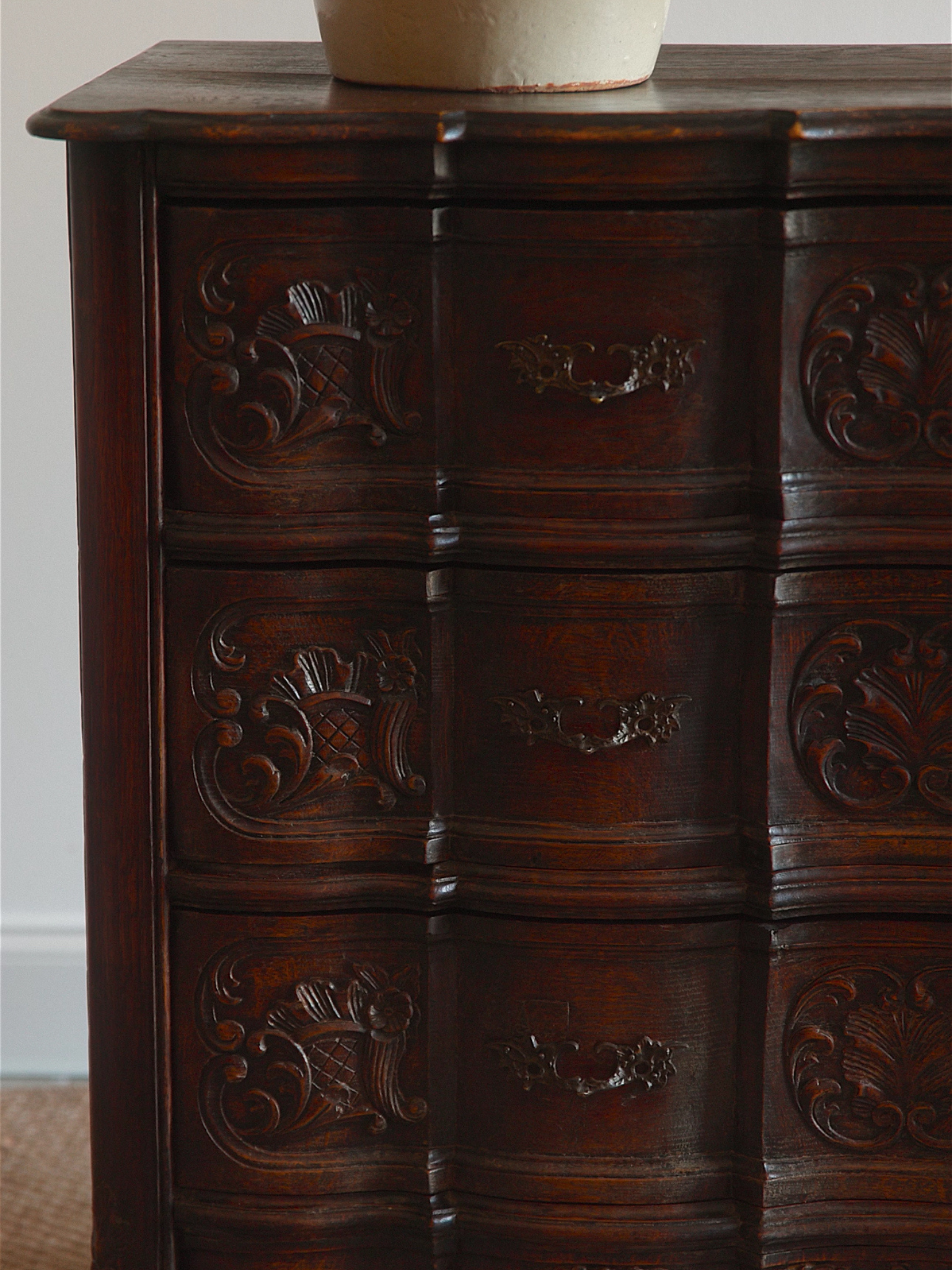 French Rococo Revival Commode with Floral Carvings and Cabriole Legs