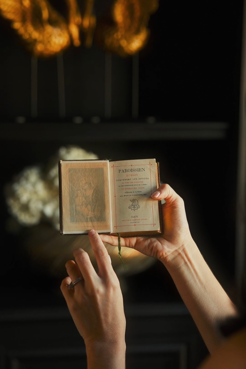 19th-Century French Paroissien Romain Prayer Book with Gilt Floral Mount