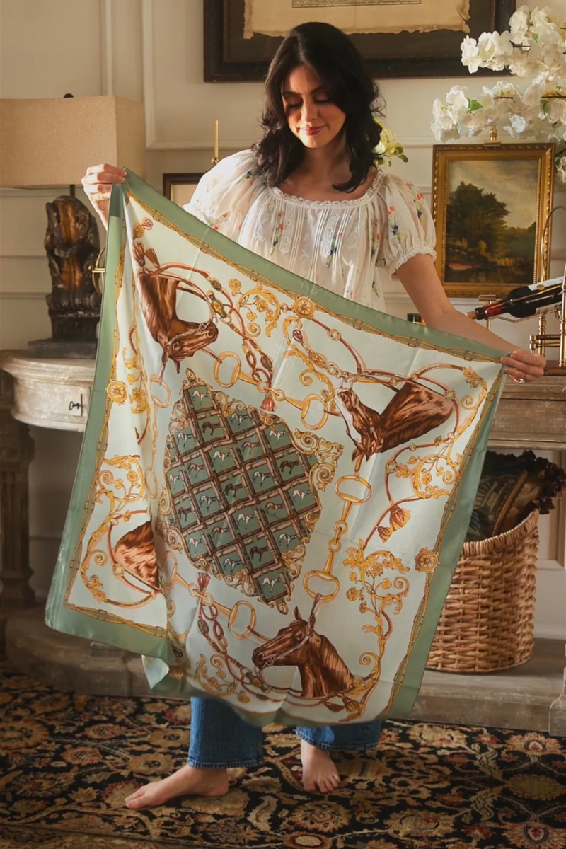 Italian Equestrian Silk Scarf, Chain & Bridle Motif