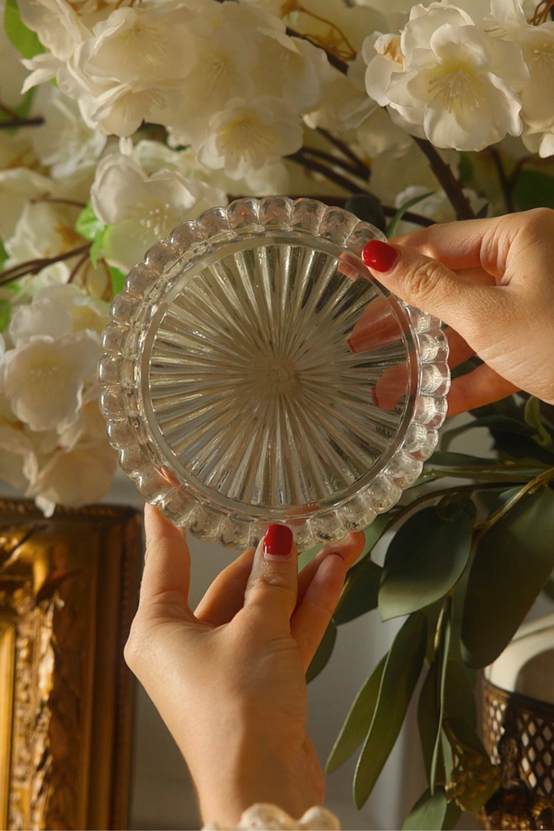 Vintage Scalloped Glass Candle Plate