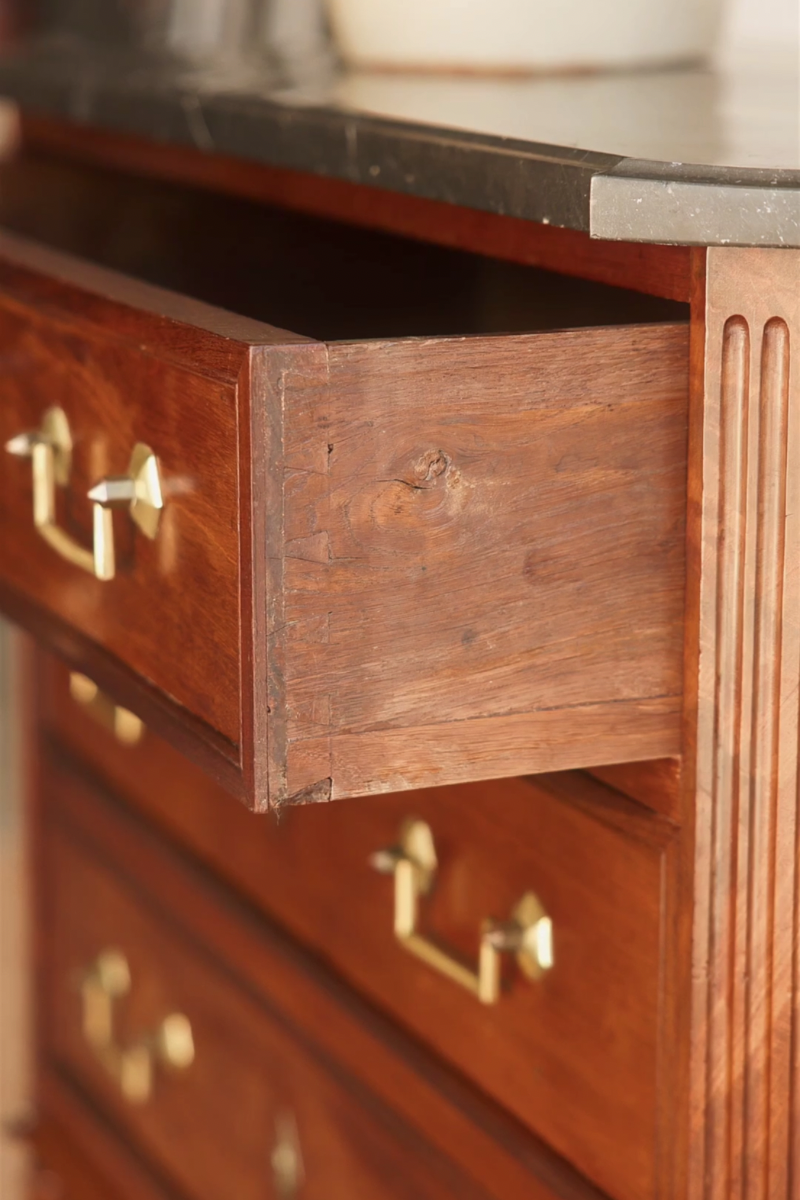 19th Century French Louis XVI–Style Mahogany Commode with Black Marble Top