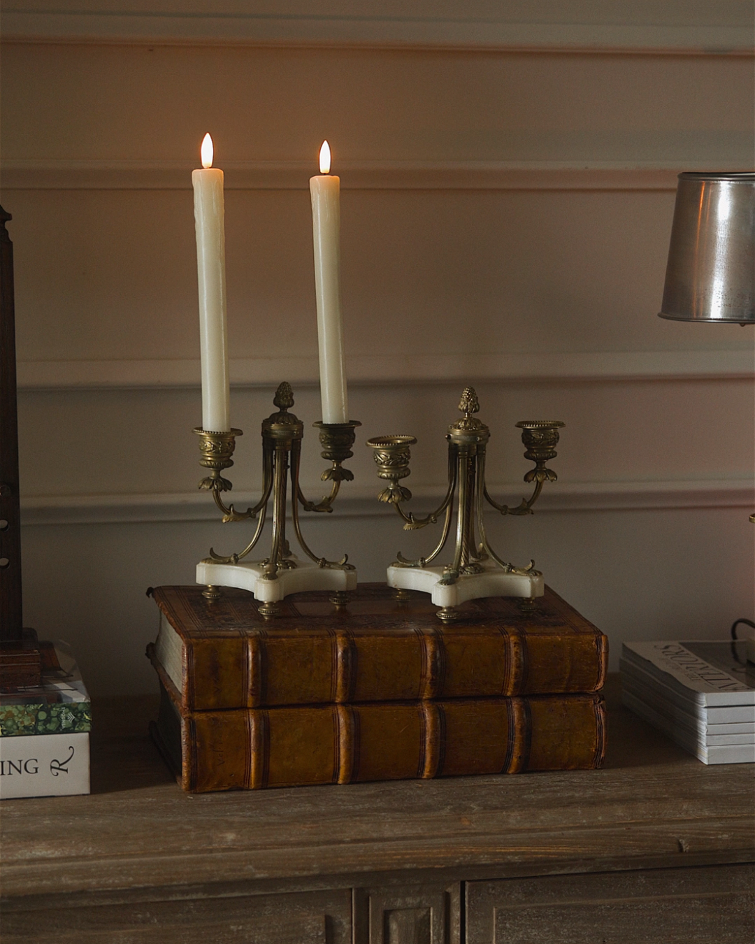 Early 20th Century French Louis XVI–Style Gilt Bronze & Marble Candelabra (Pair)