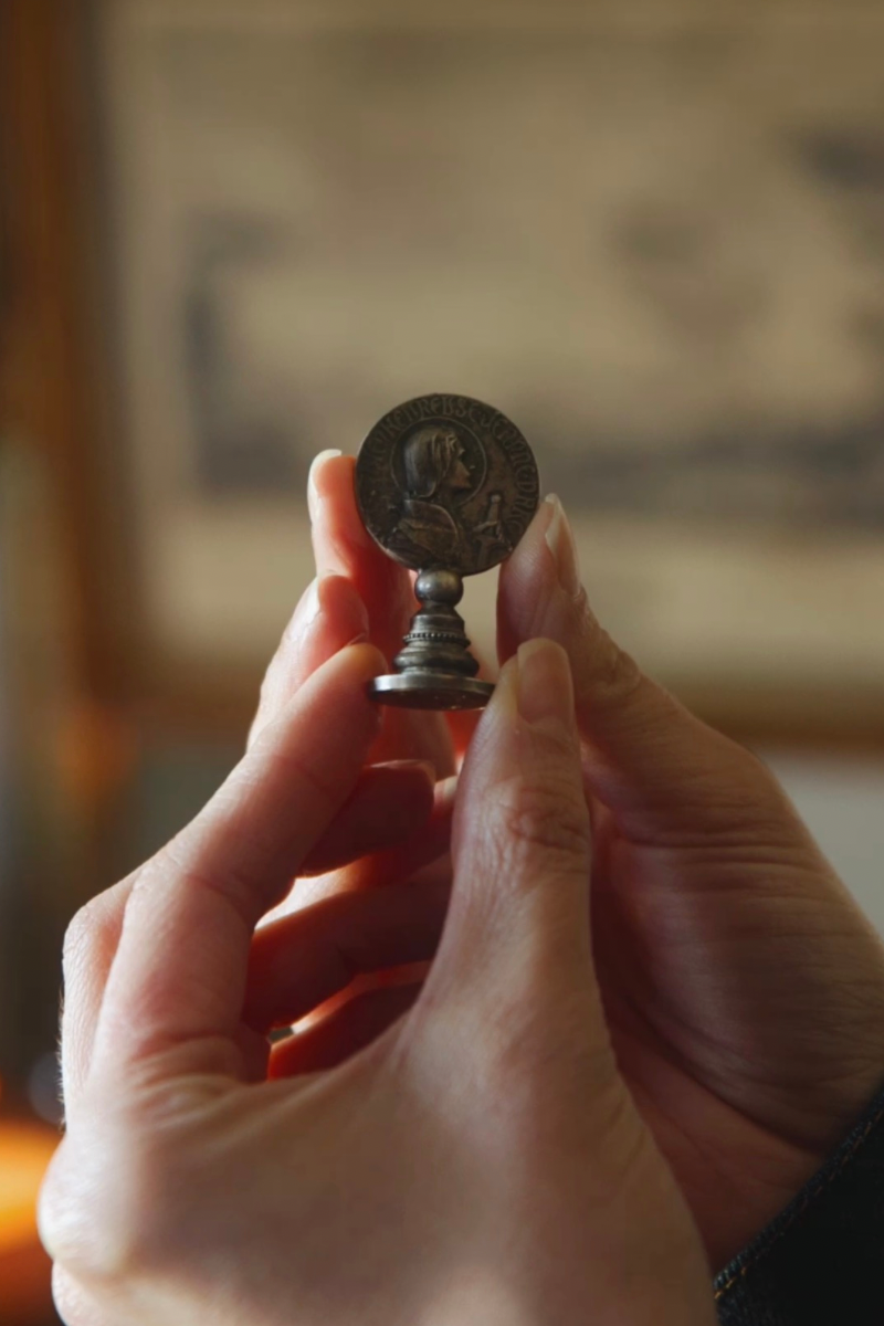 Late 19th Century French Devotional Wax Seal Featuring Joan of Arc