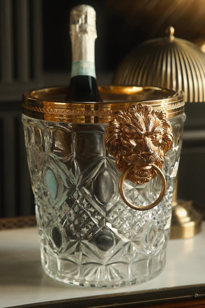 French Belle Époque Cut Crystal Champagne Cooler with Gilt Bronze Lion Head Ring Handles | Circa 1900–1920