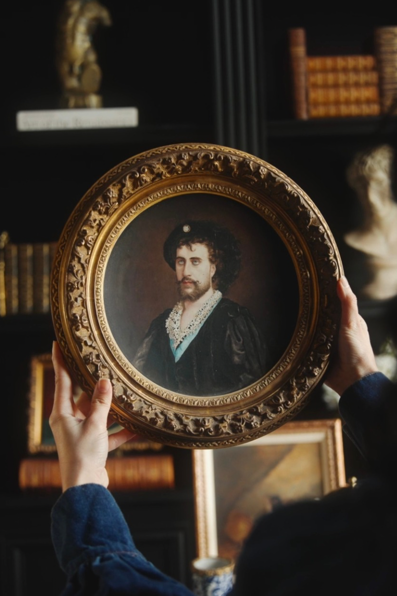 Late 19th Century Continental Hand-Painted Porcelain Portrait Plaque in Gilt Frame