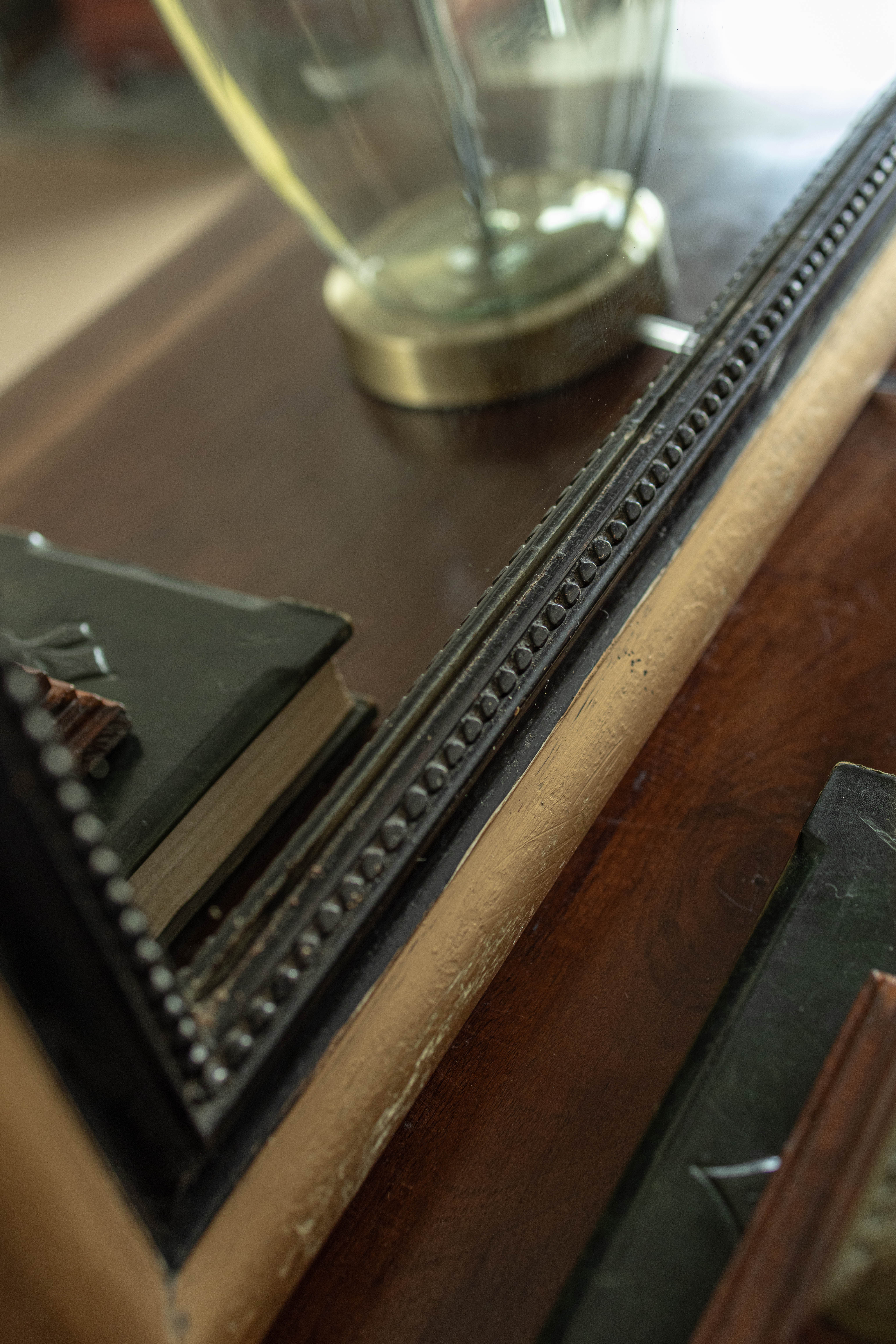 Antique Louis Philippe Mirror with Ebonized & Gilt Frame