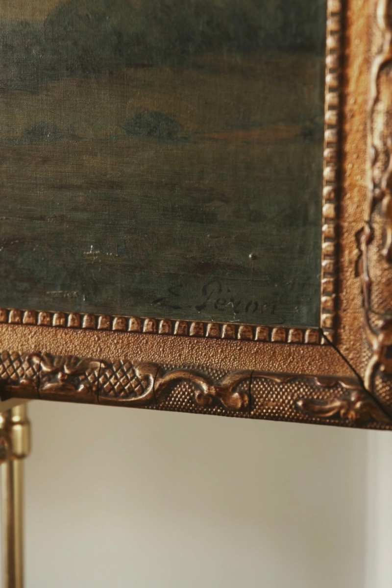 19th Century Ornately Framed European Landscape Oil on Board