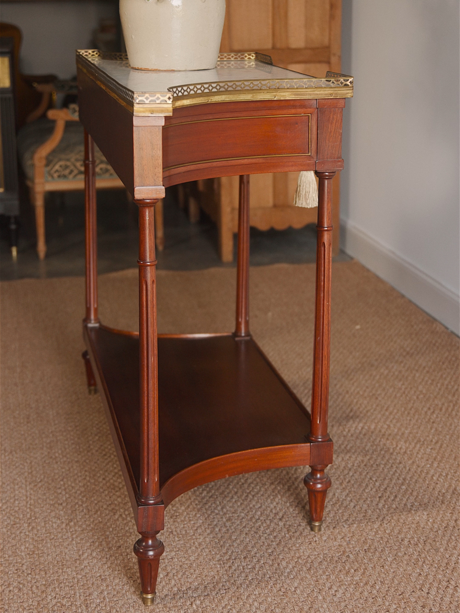 French Mahogany Console Table with Brass Gallery Edge