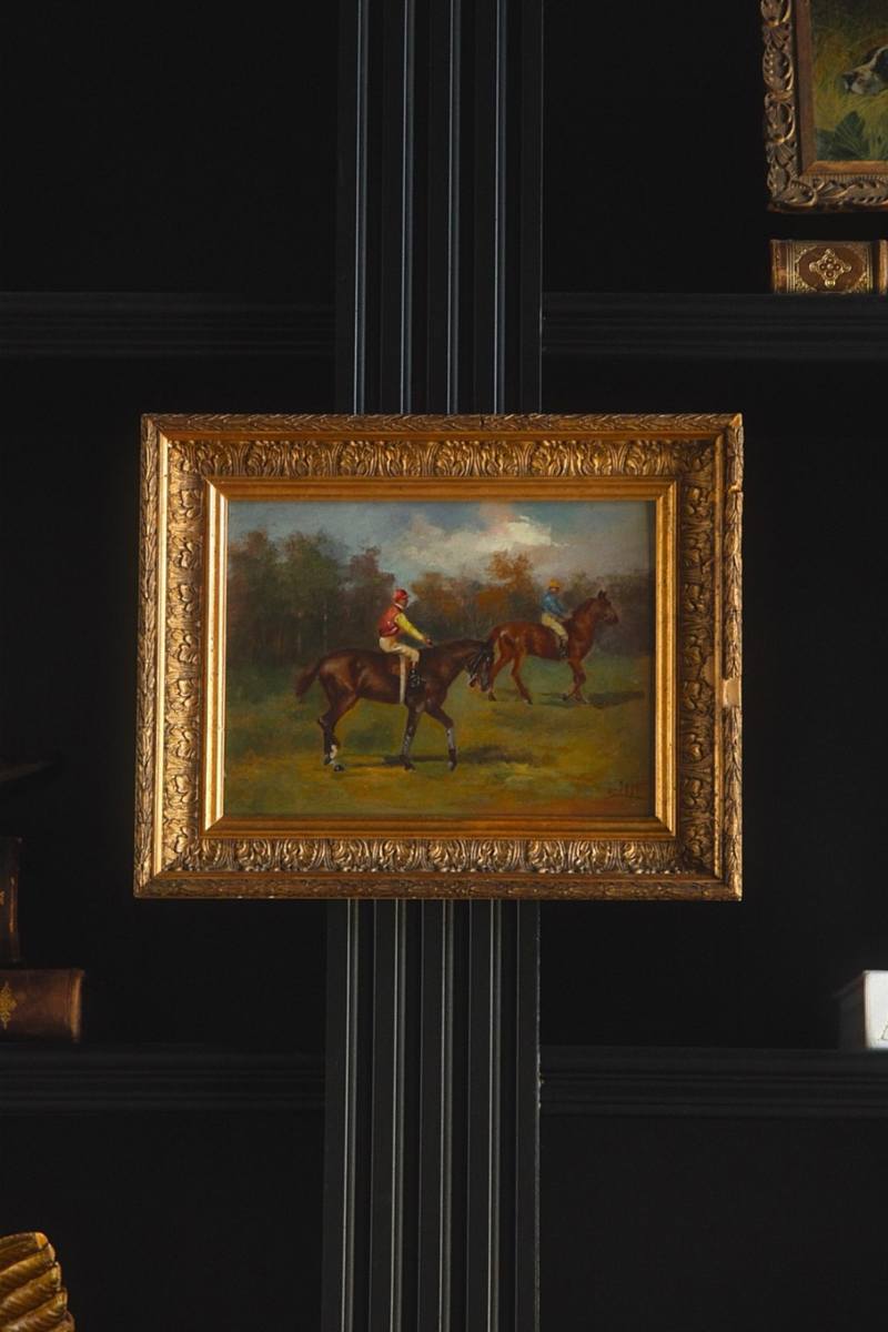 19th Century European Equestrian Oil Painting of Jockeys on Horseback - Signed
