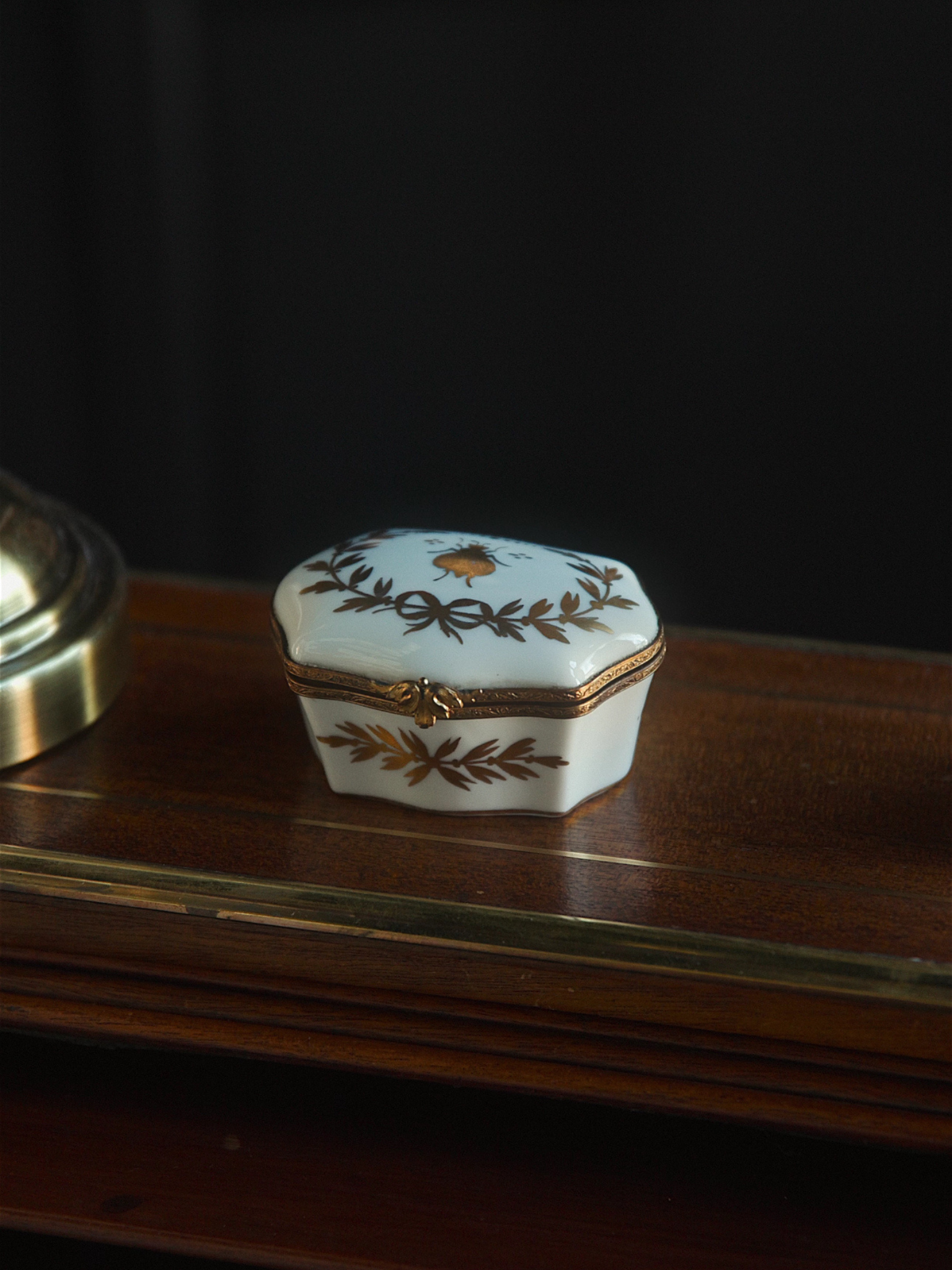 Limoges Porcelain Bee & Laurel Wreath Trinket Box