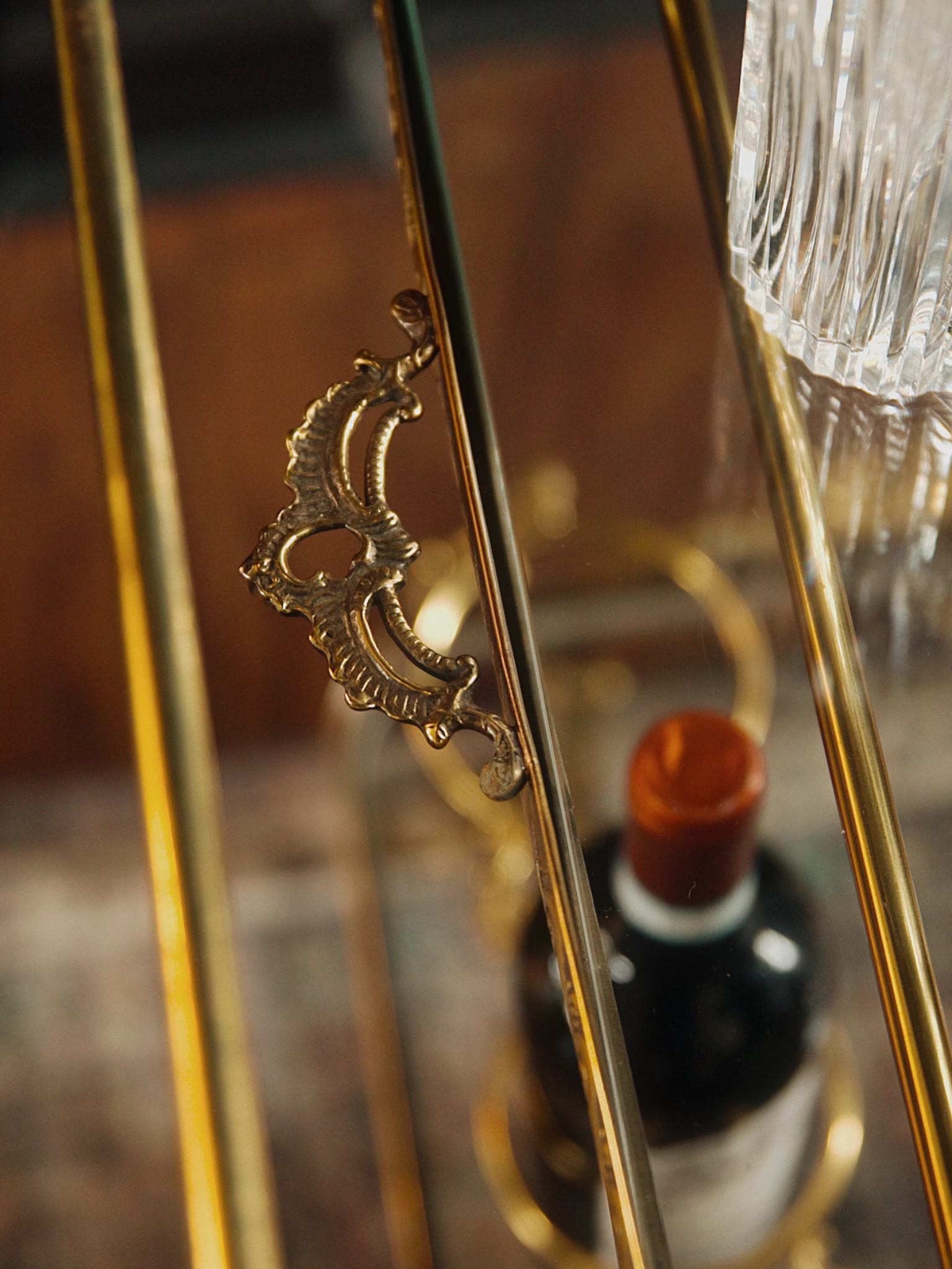 French Gilded Bar Cart With Cut Glass Accents