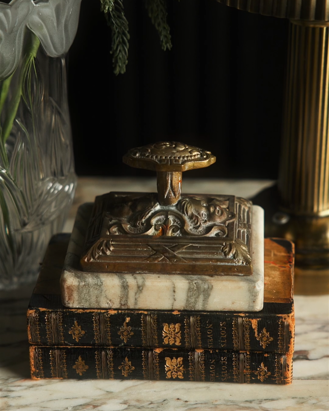 19th Century French Marble and Bronze Paper Weight