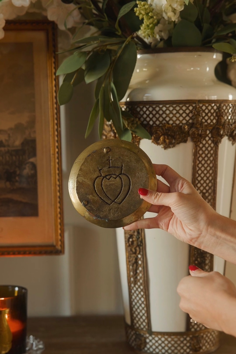 French Vendee Double Heart Brass Dish