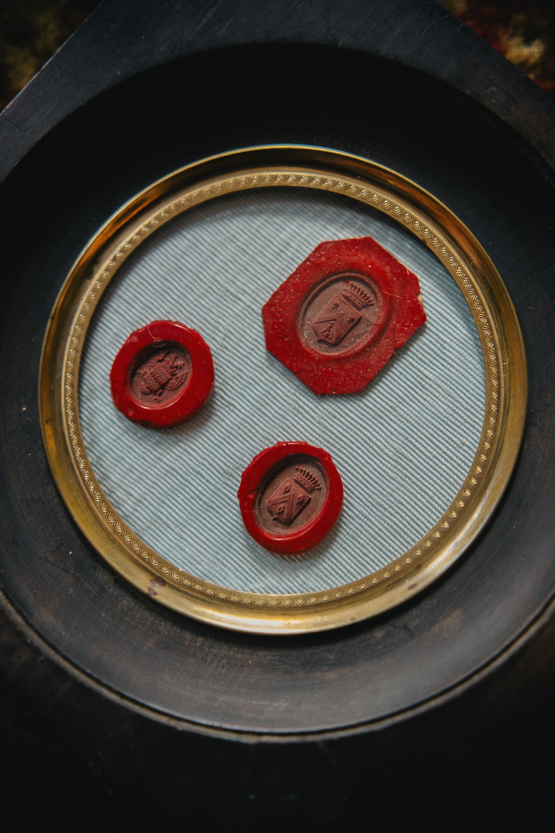 Antique French Framed Collection of Three Red Wax Intaglio Seals - B