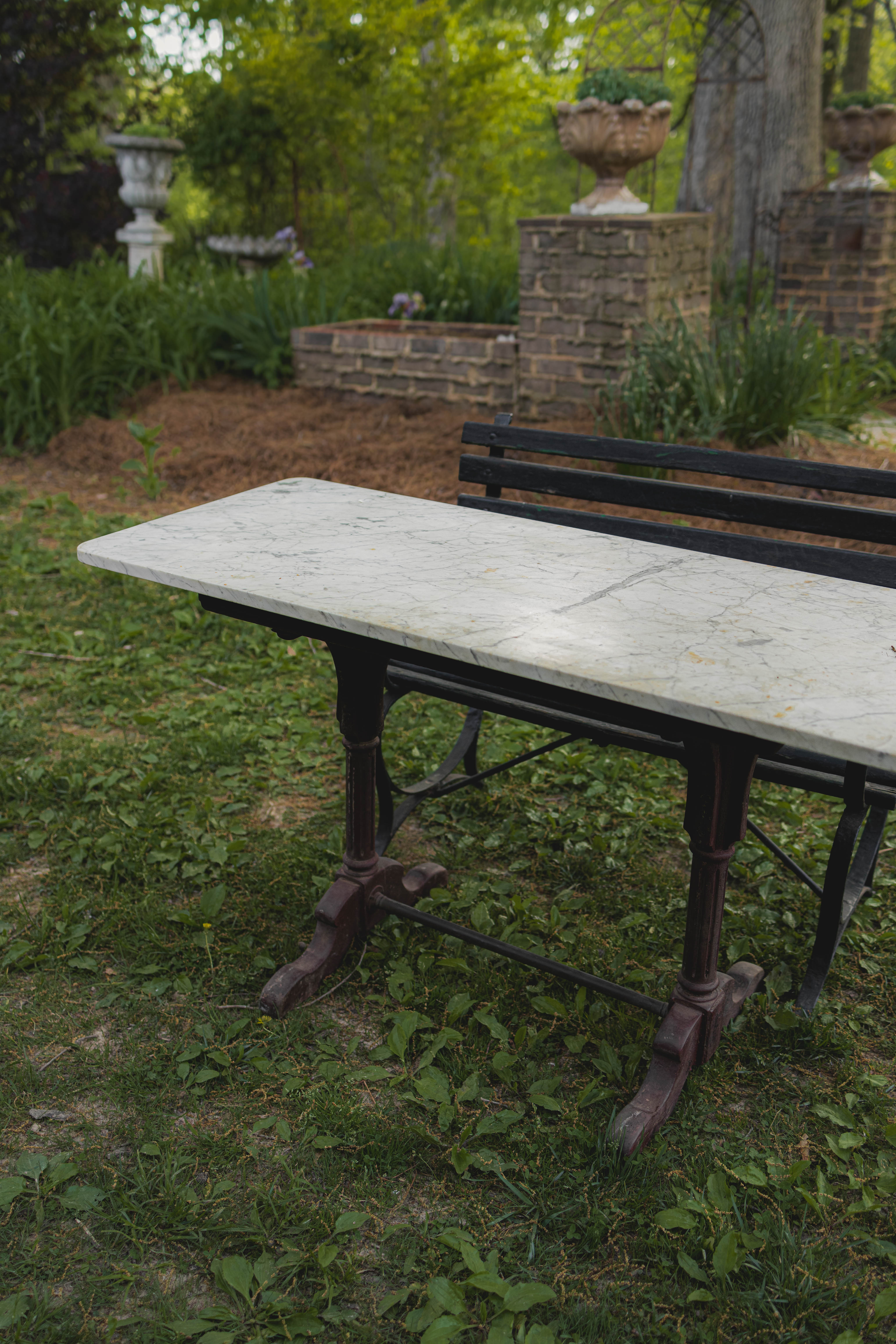 White Marble Top Garden Table