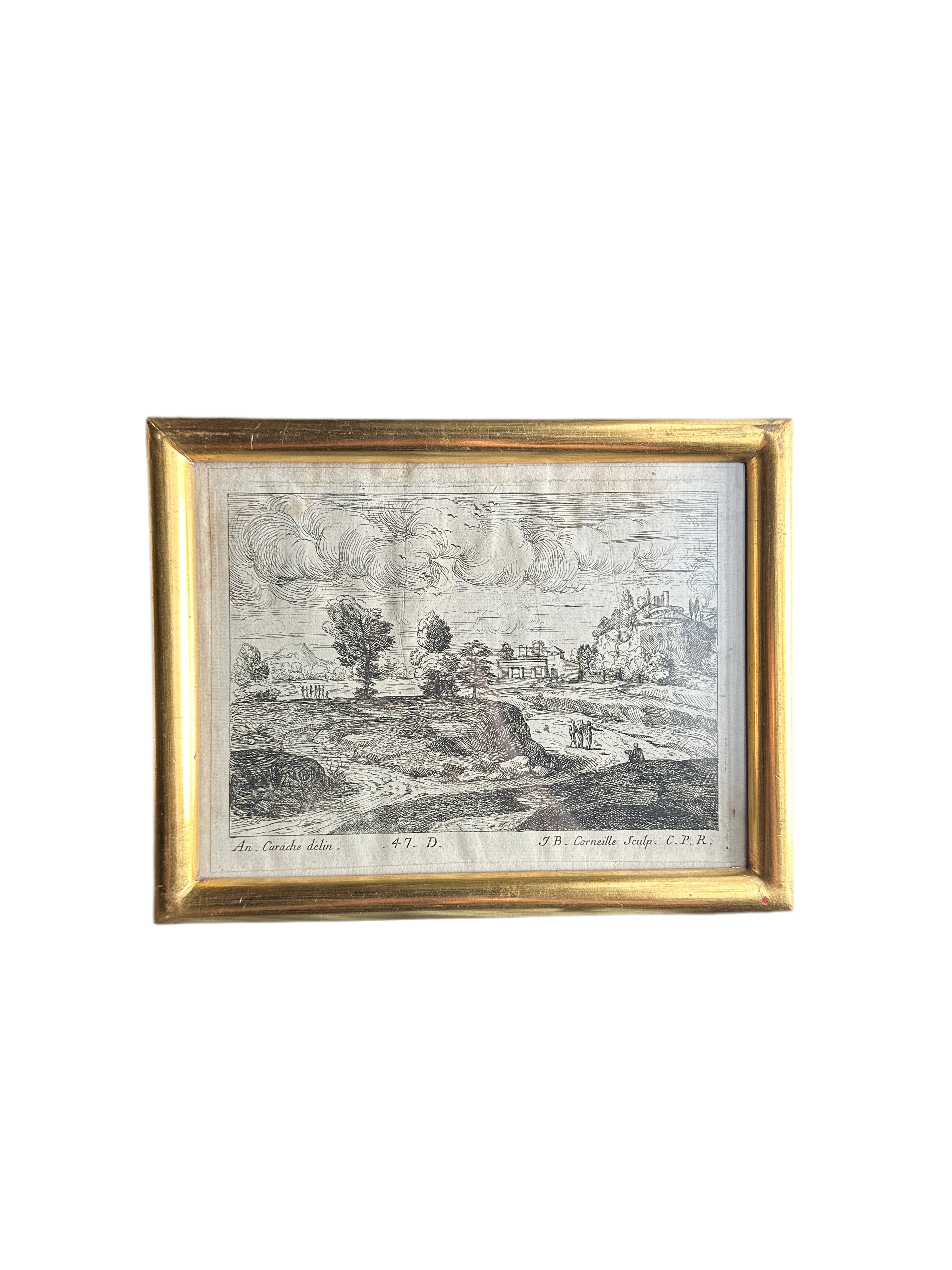 17th Century Landscape Copper Plate Engraving After Annibale Carracci