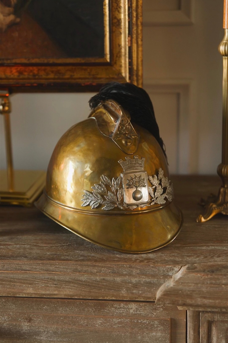 19th Century Brass Fireman’s Helmet with Crest