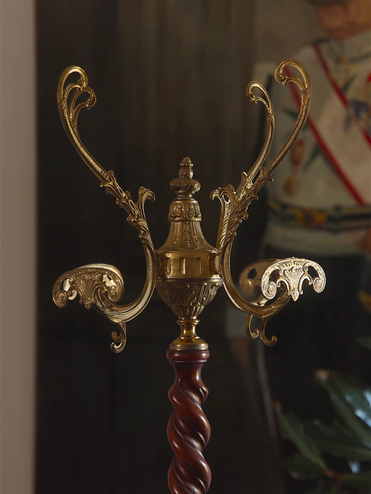 19th Century French Brass & Mahogany Coat Rack