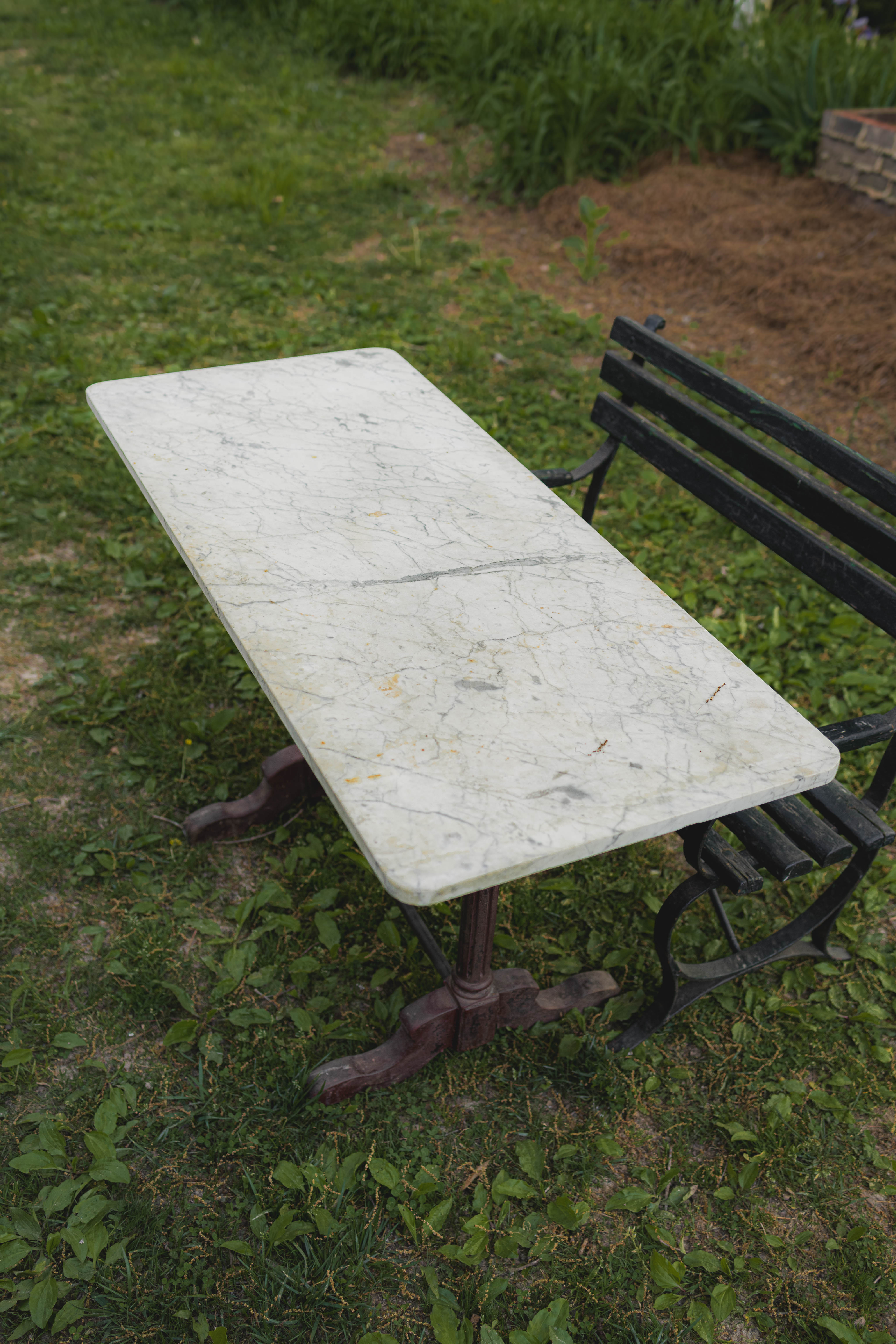 White Marble Top Garden Table