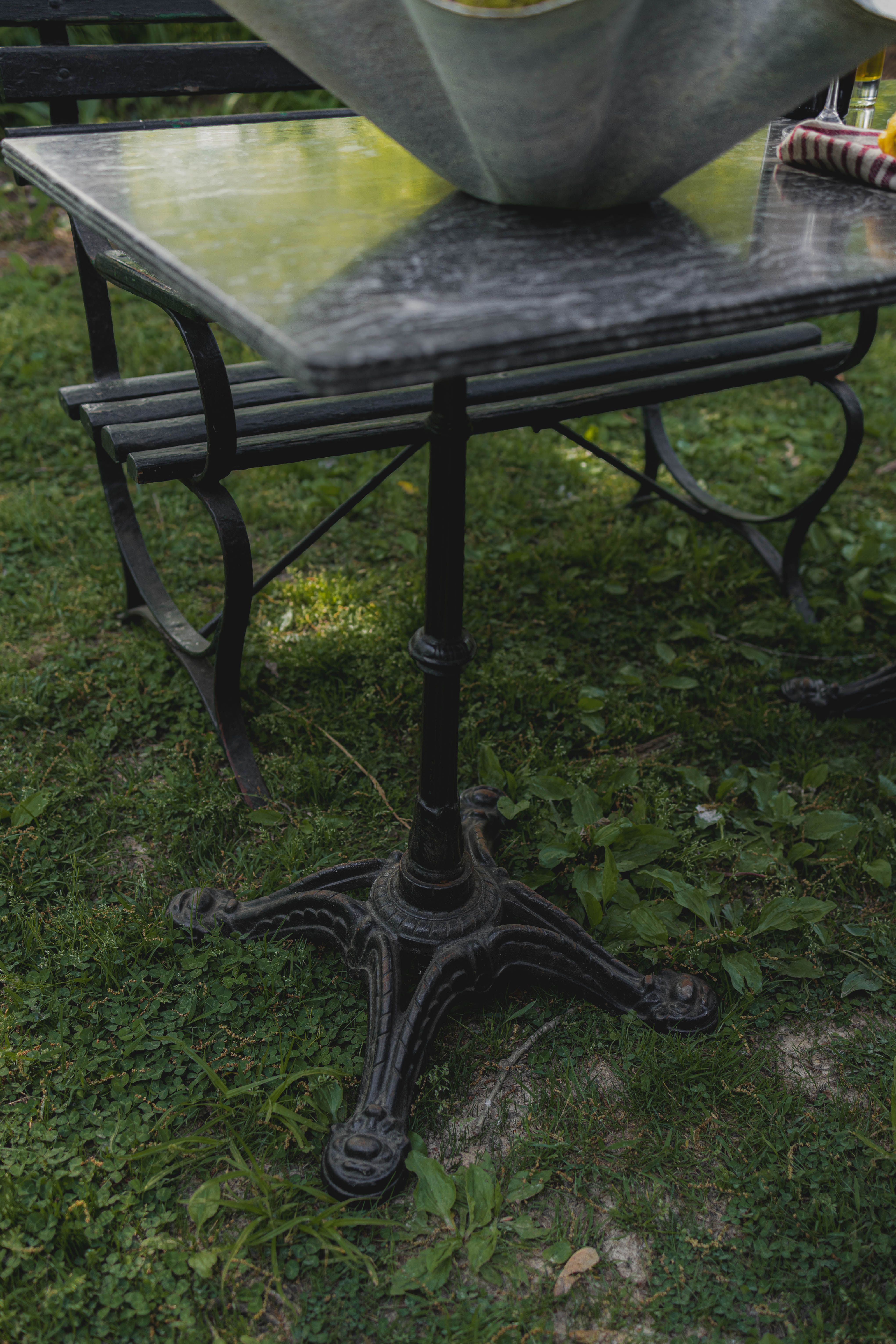 French Black Marble Top Garden Table