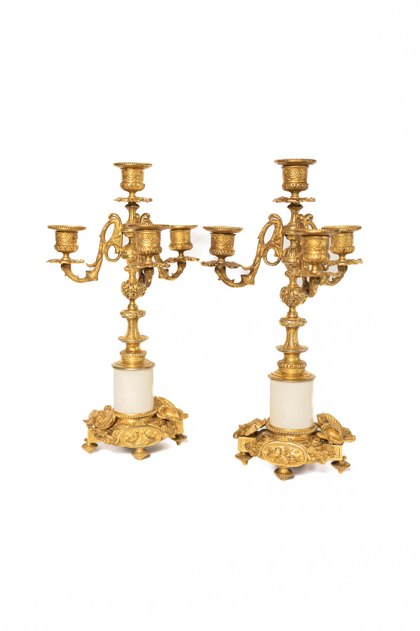 Set of 19th Century French Gold Plated Spelter Candelabras