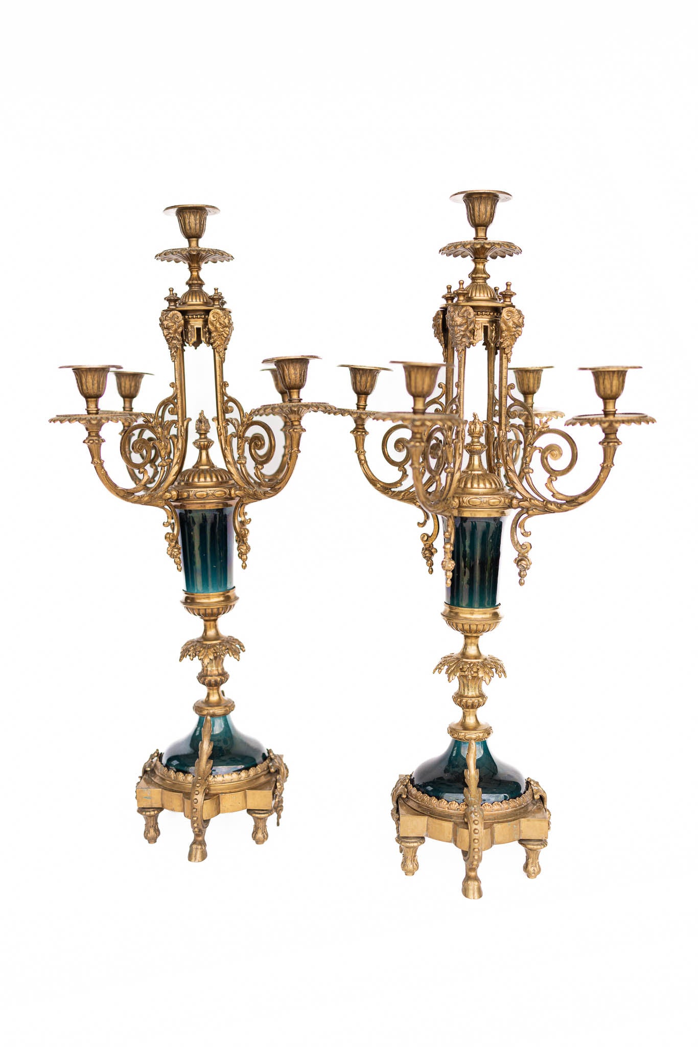Malachite and Ormolu Bronze Candelabra Set