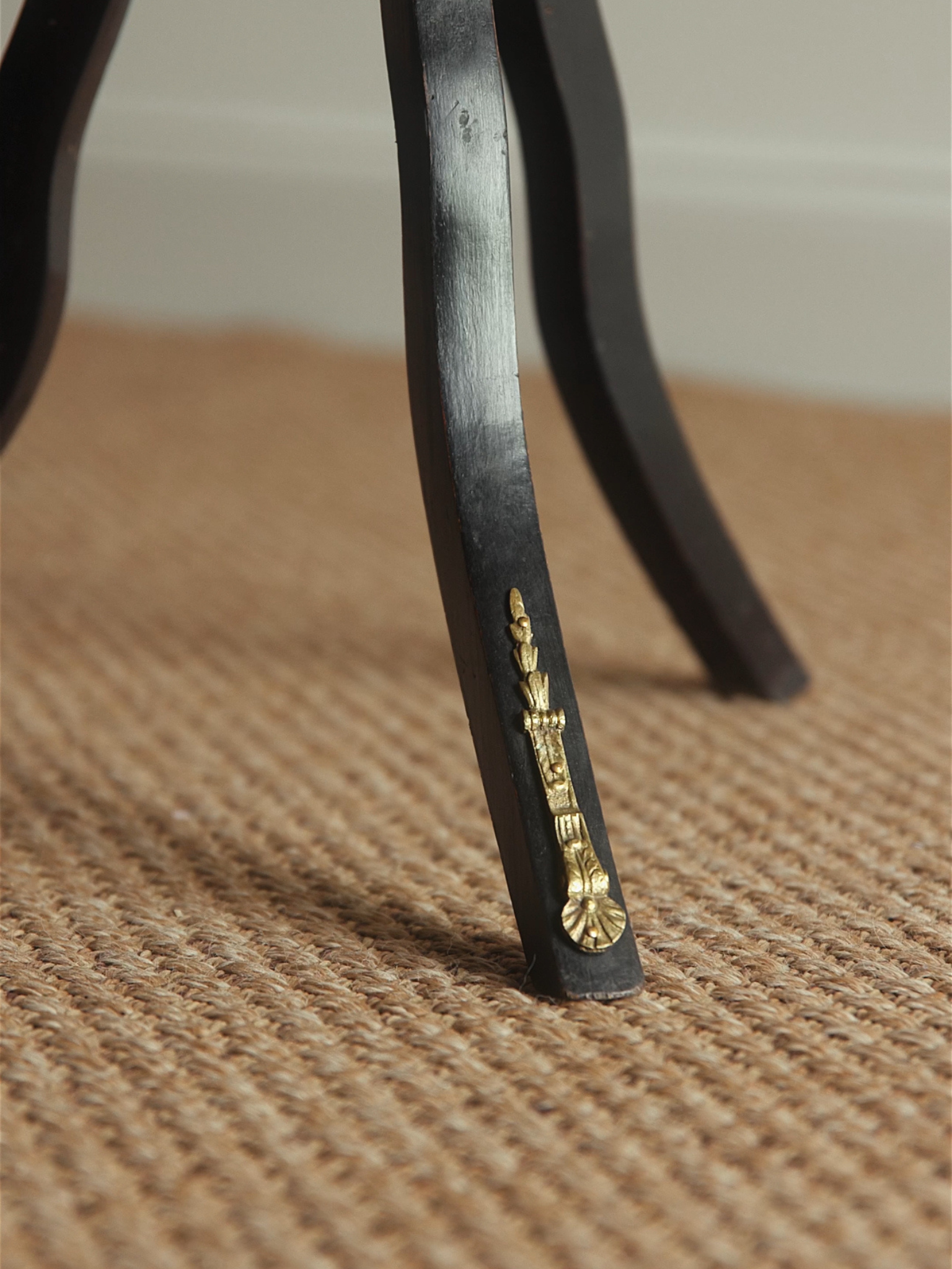 French Empire Revival Ebonized & Ormolu Accent Table with Chain Detail